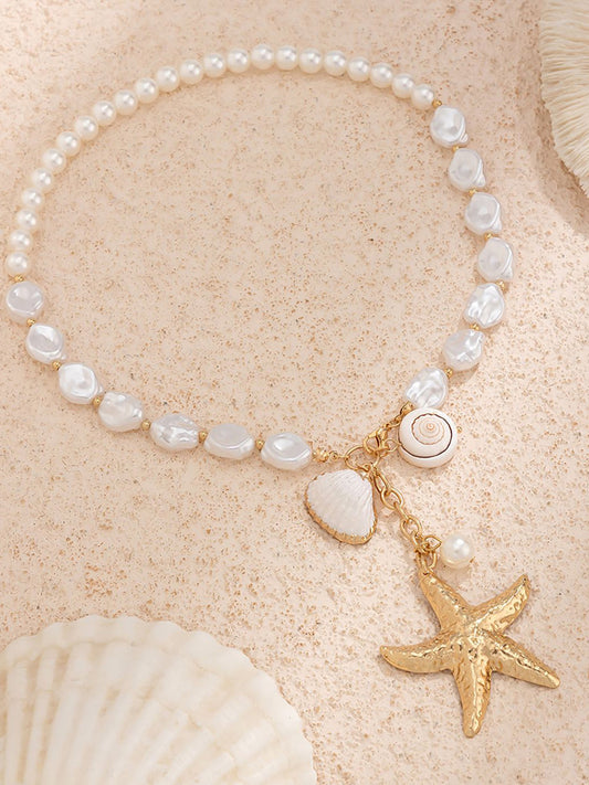 Gold-Plated Necklace – Fashion Jewellery – Pearl Detail – 45.7 cm Length