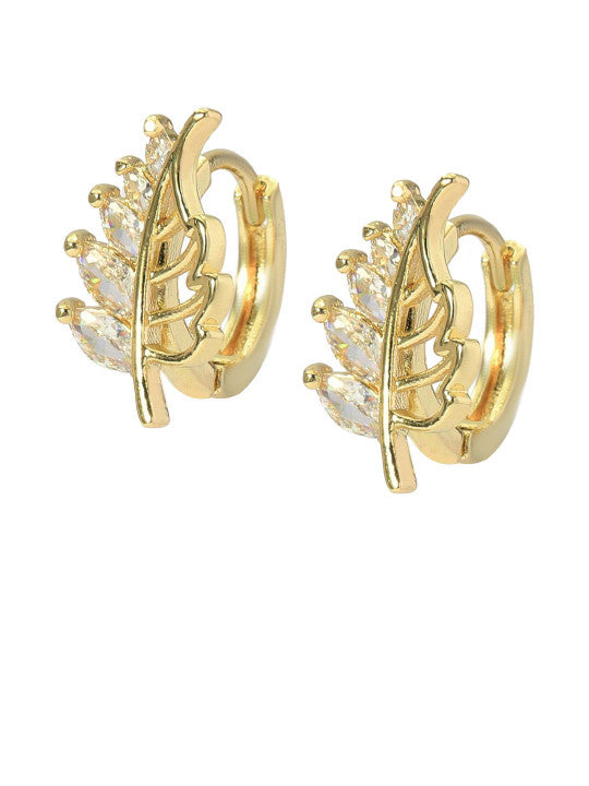 Elongated Leaf Design – Stud Earrings – Gold-Plated