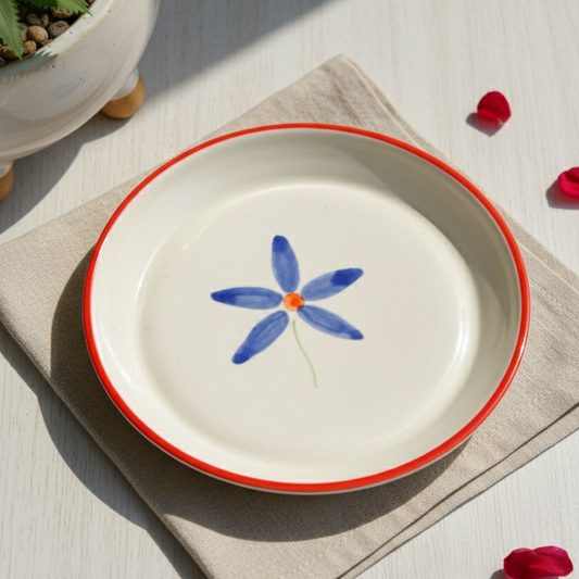 Blue Bloom Plate – Ceramic Dinnerware – Hand-painted Floral Design – 5 Inch