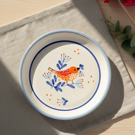 Chirping Bird Plate – Dessert Plate – Durable Glazed Ceramic – 5 Inch