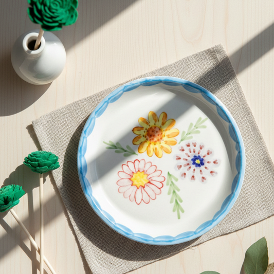 Floral Dessert Plate – Glazed Ceramic – 5 Inch – Microwave & Dishwasher Safe
