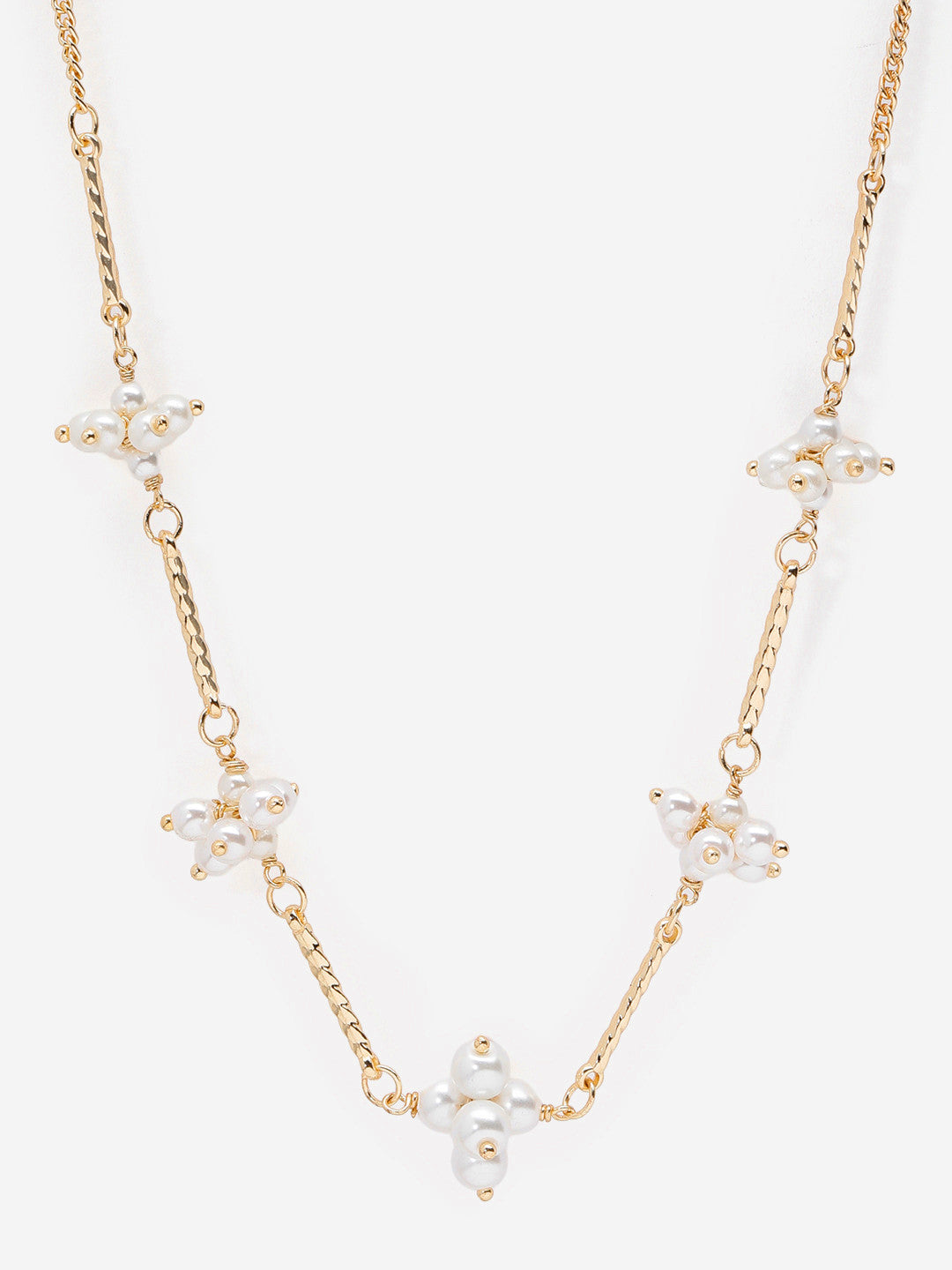 Pearl Bar Statement Necklace – Gold Plated Jewellery – Metal & Artificial Pearl – 40cm Length