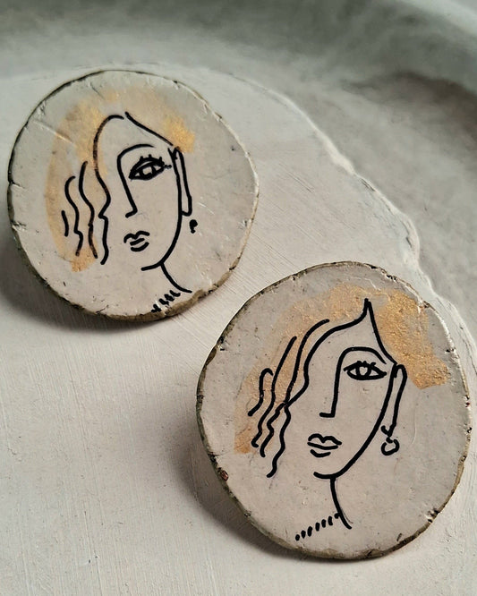 Hand painted Papier-mache Earring-Stud-Woman