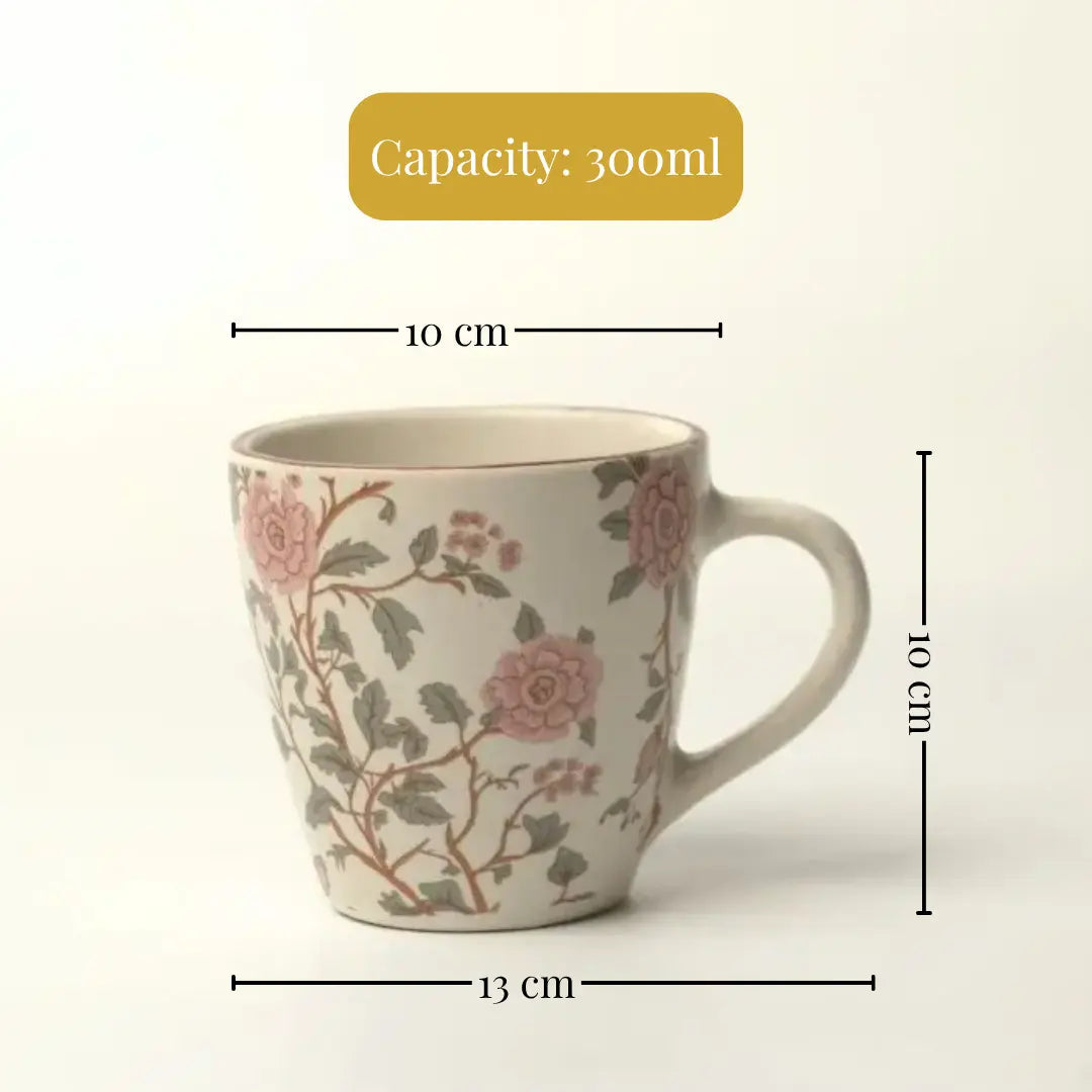 Handcrafted Floral Ceramic Coffee Mug - Stoneware Tea Cup with Pink Flower Design