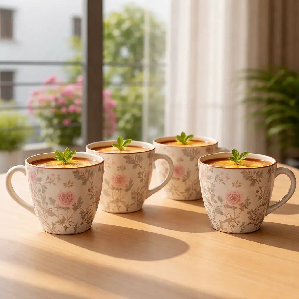 Handcrafted Floral Ceramic Coffee Mug - Stoneware Tea Cup with Pink Flower Design