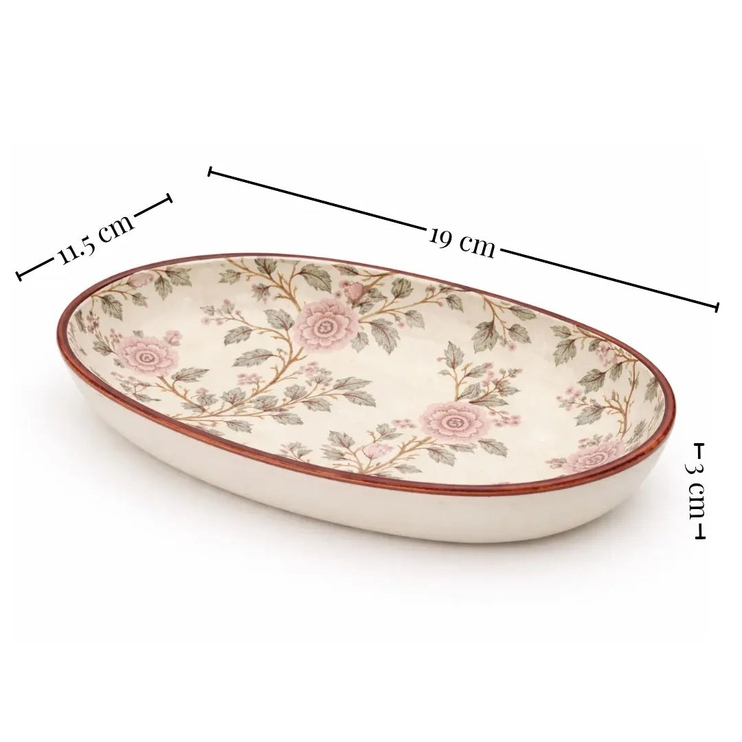 Handcrafted Stoneware Oval Serving Tray – Vintage Floral Ceramic Platter for Snacks, Desserts & Appetisers