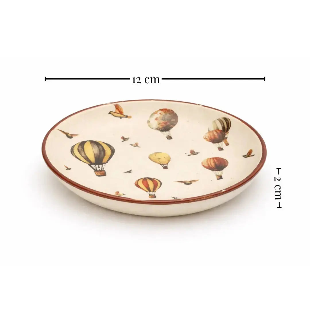 Handcrafted Stoneware Tea Plate – Vintage Hot Air Balloon Design | Ceramic Dessert & Snack Plate