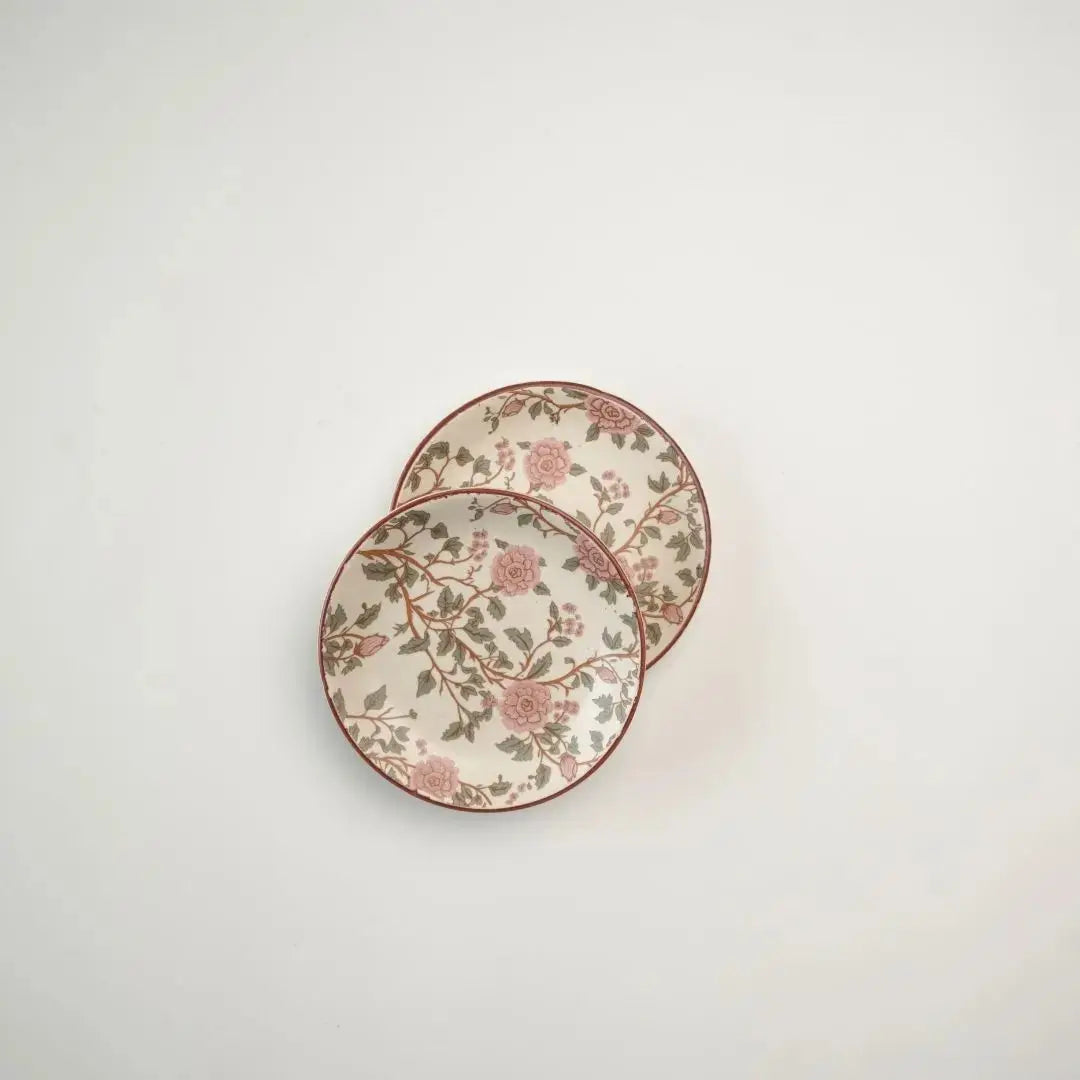 Handcrafted Stoneware Teaplate– Vintage Floral Print Ceramic Dessert & Snack Plate