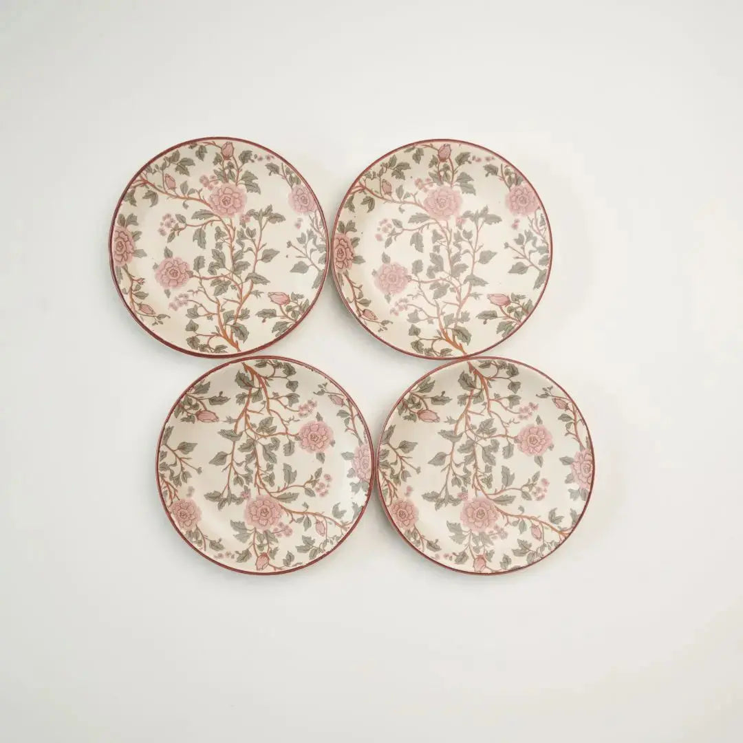 Handcrafted Stoneware Teaplate– Vintage Floral Print Ceramic Dessert & Snack Plate