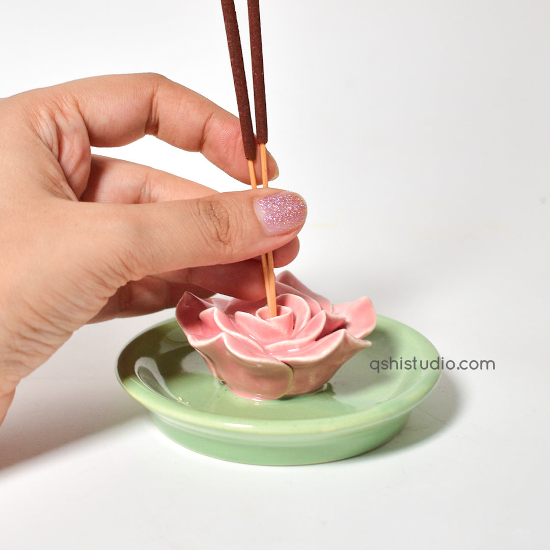 Insence Holder | Sculpted Pink Lotus Design | Handcrafted