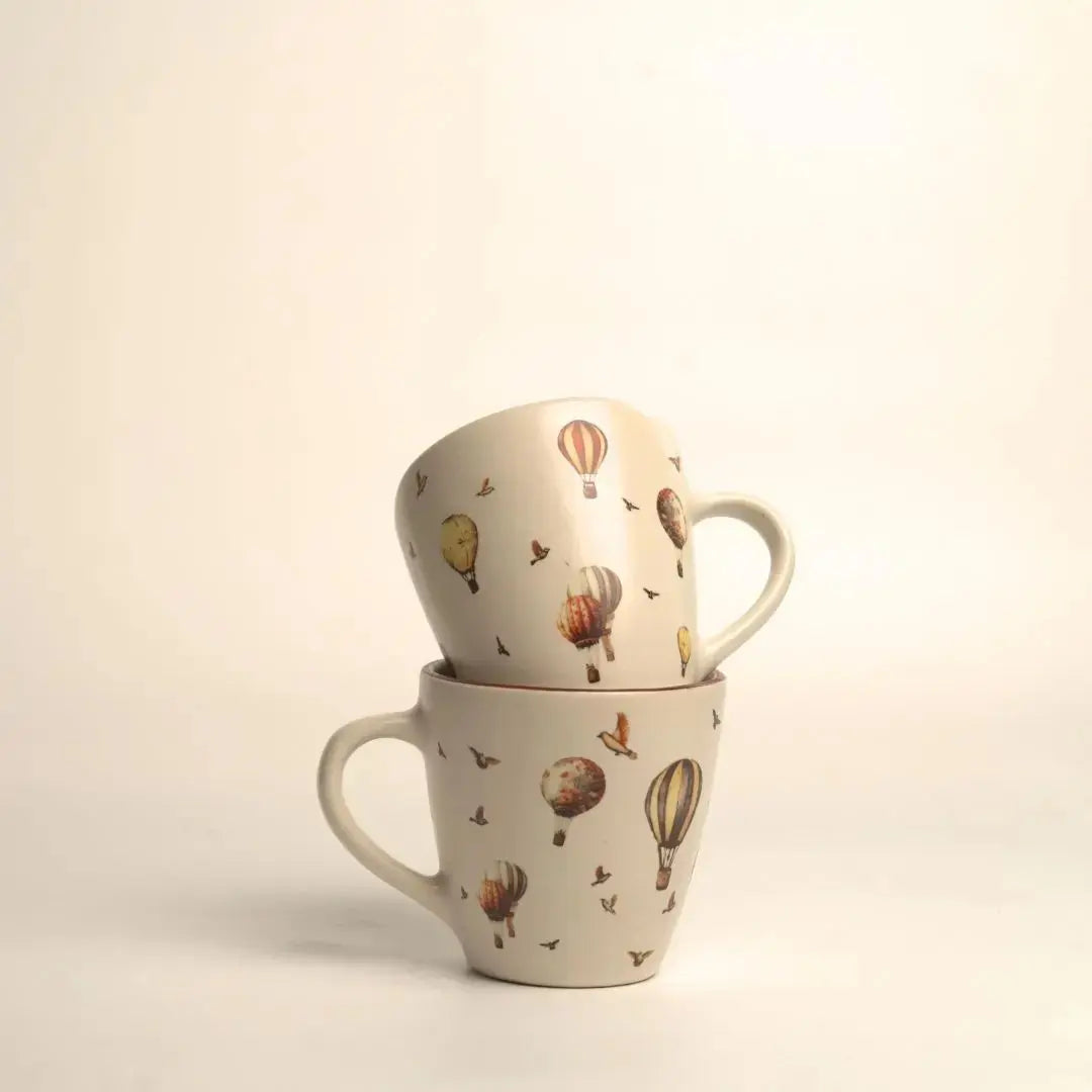 Hot Air Balloon Ceramic Mug Set – Whimsical Vintage Tea & Coffee Cups (Set of 2)