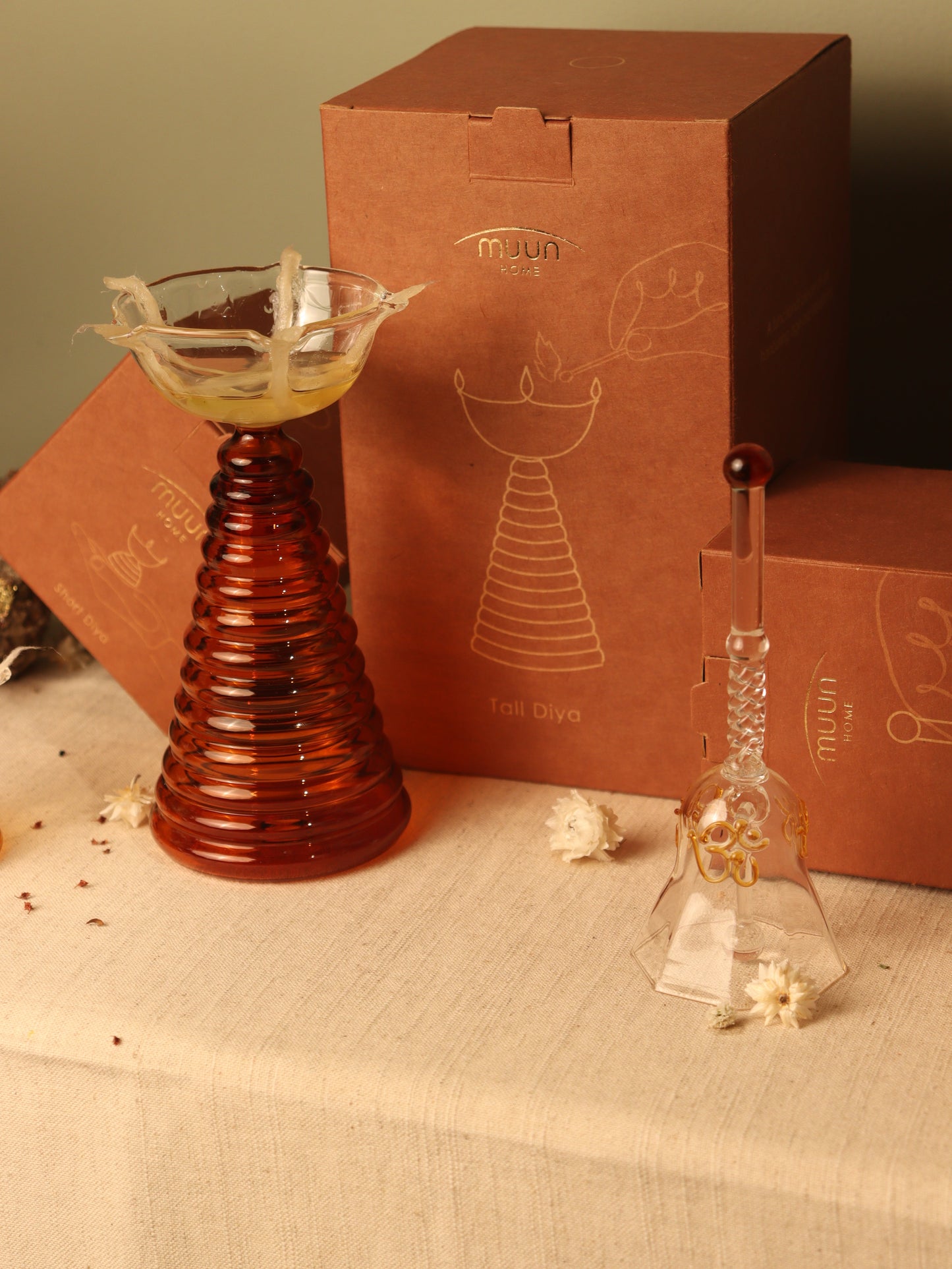 Glass Diya Candle Holder - Tall, Tea Light