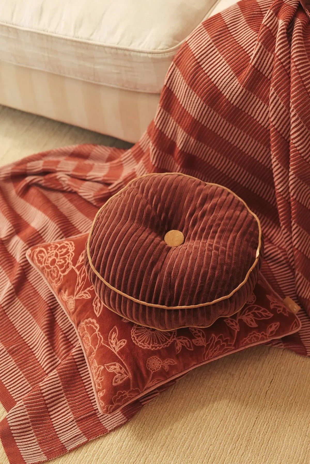 Striped Rhubarb Cotton Knitted Throw SanctuaryLiving