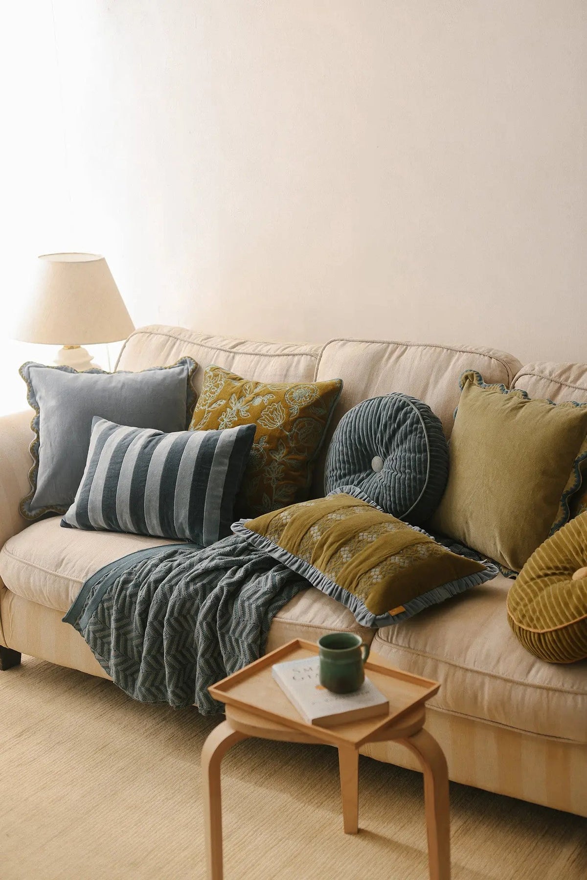Rosabelle Chintz Olive Cushion Cover SanctuaryLiving