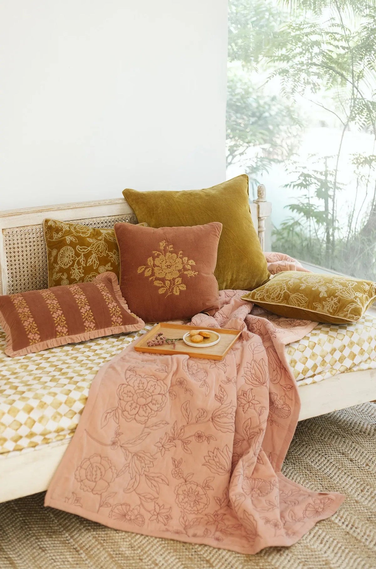 Camellia Rhubarb Cross Stitch Cushion Cover SanctuaryLiving