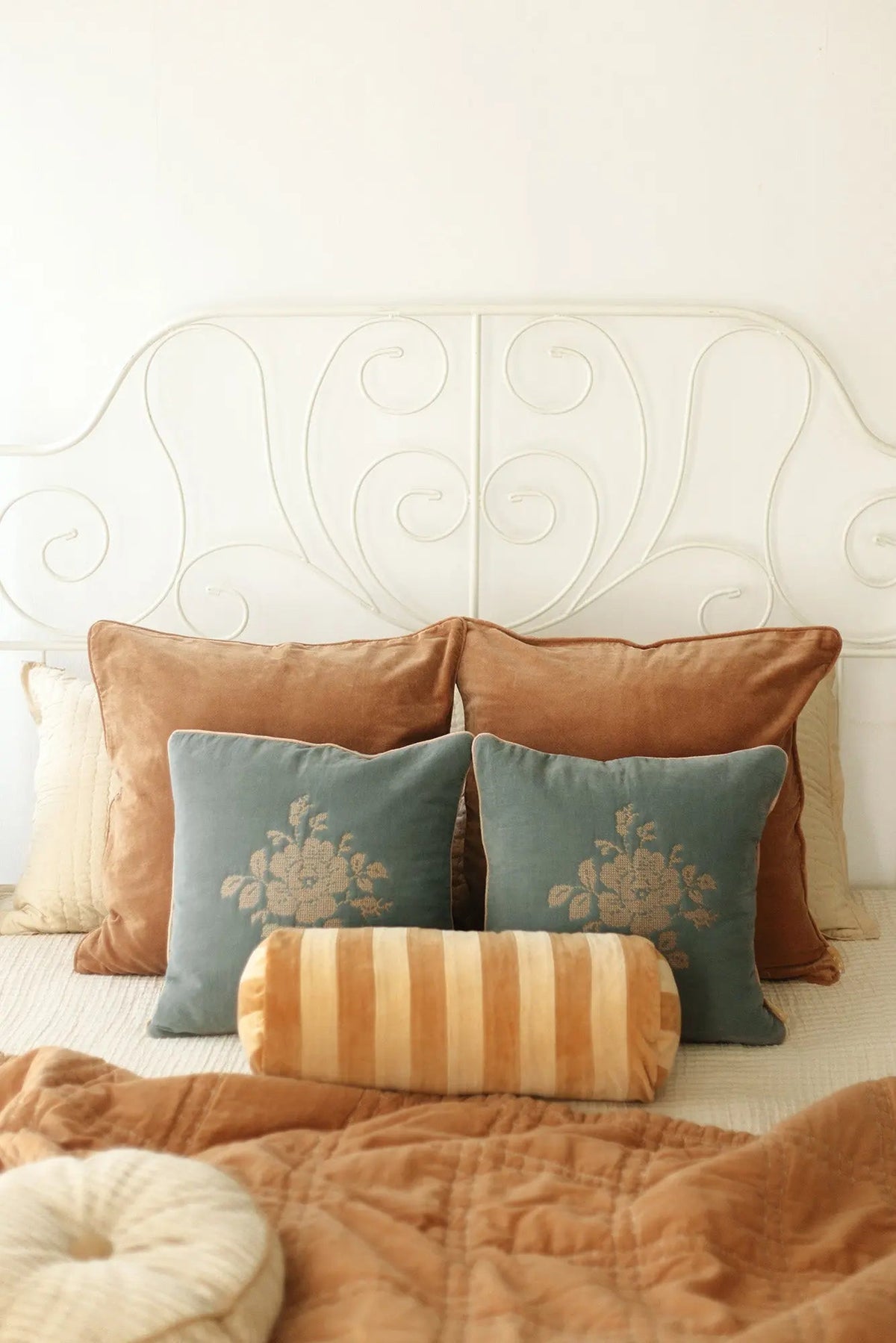 Camellia Teal Cross Stitch Cushion Cover SanctuaryLiving