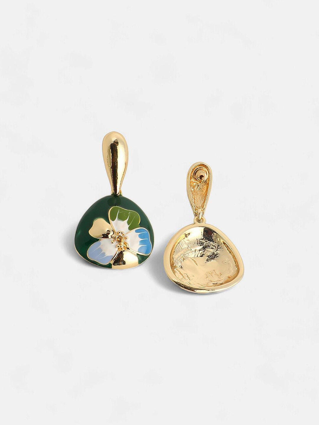 Gold-Plated Contemporary Hana Drop Earrings – Fashion Jewellery – Green & Blue – 2.5cm Length
