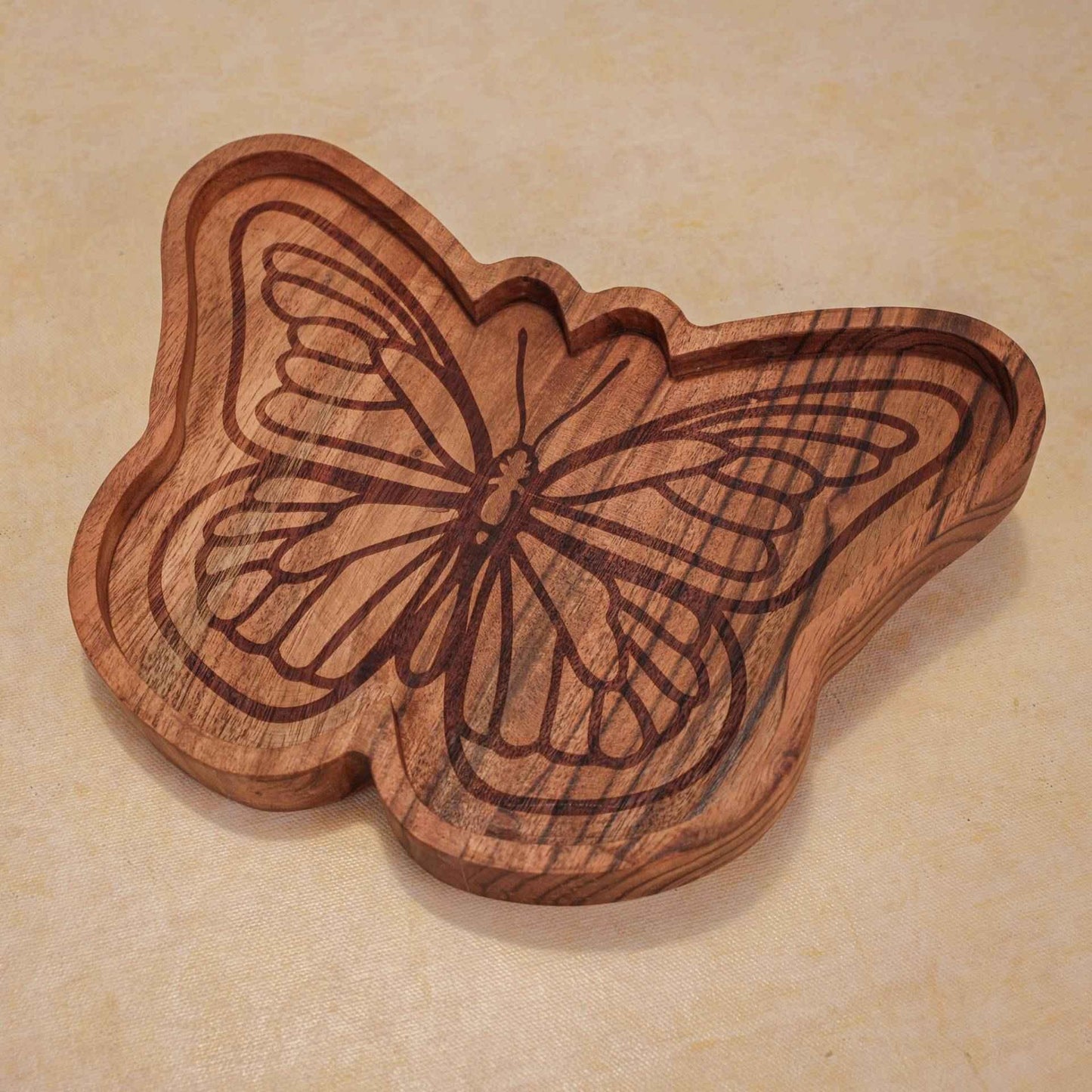 Butterfly Effect Serving Platter – Display Board – Handcrafted Acacia Wood – 27x20cm
