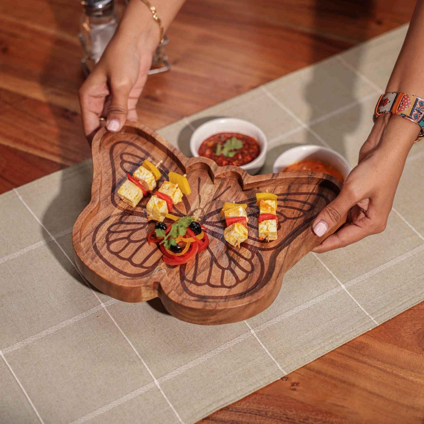 Butterfly Effect Serving Platter – Display Board – Handcrafted Acacia Wood – 27x20cm