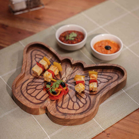 Butterfly Effect Serving Platter – Display Board – Handcrafted Acacia Wood – 27x20cm