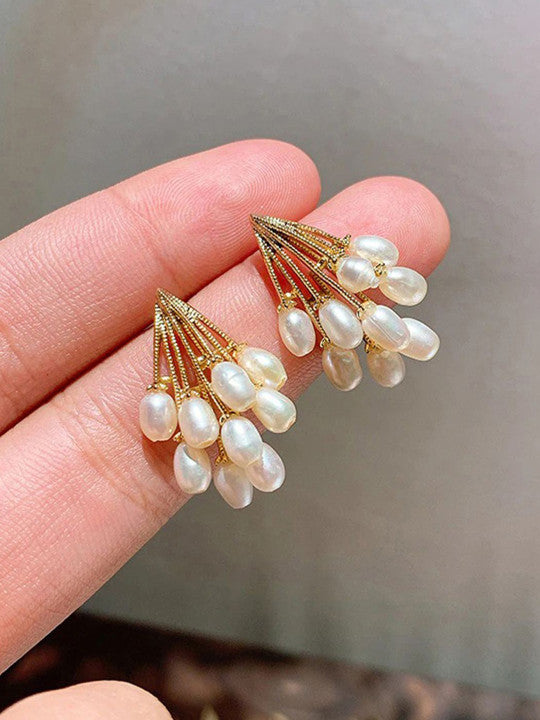 Embellished Ear Posts – Gold-Tone Finish, Pearl Adornment