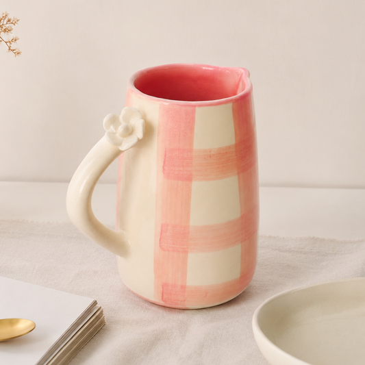 Jug | Ceramic Hand-painted Daisy Check | 800ml Pink