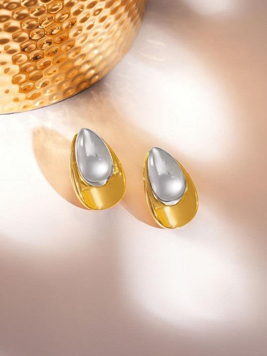 Dew Drops Form Stud Earrings – Gold-Plated Mixed Metal