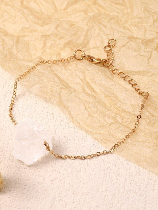 Stone Studded Bracelet – Alloy, Gold Tone & Faux Stone