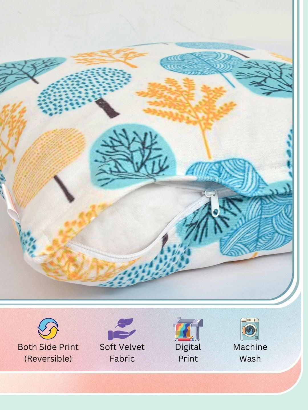 5 piece Set - Cream Geometric Reversible Digital Printed – Cushion Covers – Velvet – 40x40 cm