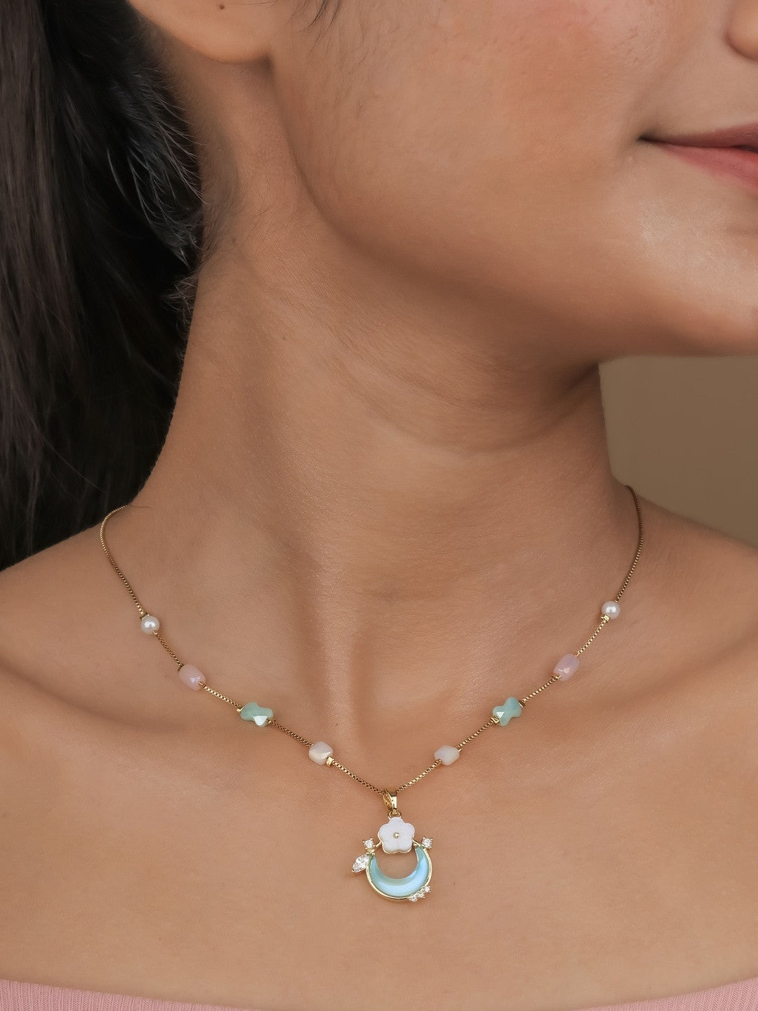 Gold-Plated Brass Necklace – Crystal Accent – Boutique Jewelry