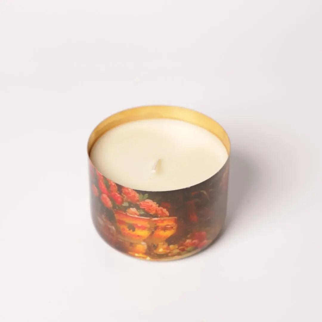 Luxury Brass Finish Soy Wax Candle – Handcrafted Decorative Jar Candle for Home & Festive Gifting
