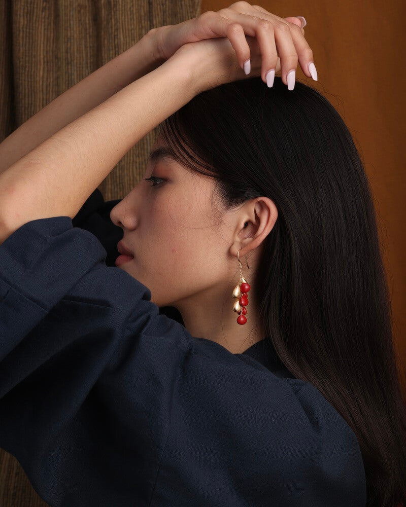 Coral Gold Chandelier Earrings