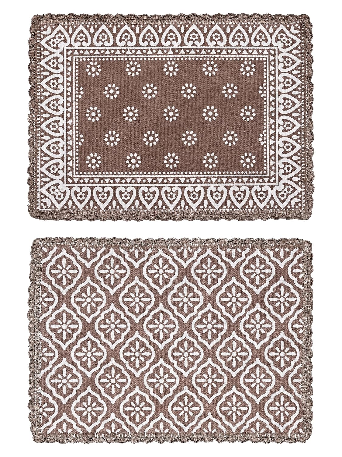 Jute & Cotton Crochet Antiskid Printed Round Table Mats, Set of 4 (38x38cm) | Heat Resistant Placemats for Dining & Home Decor