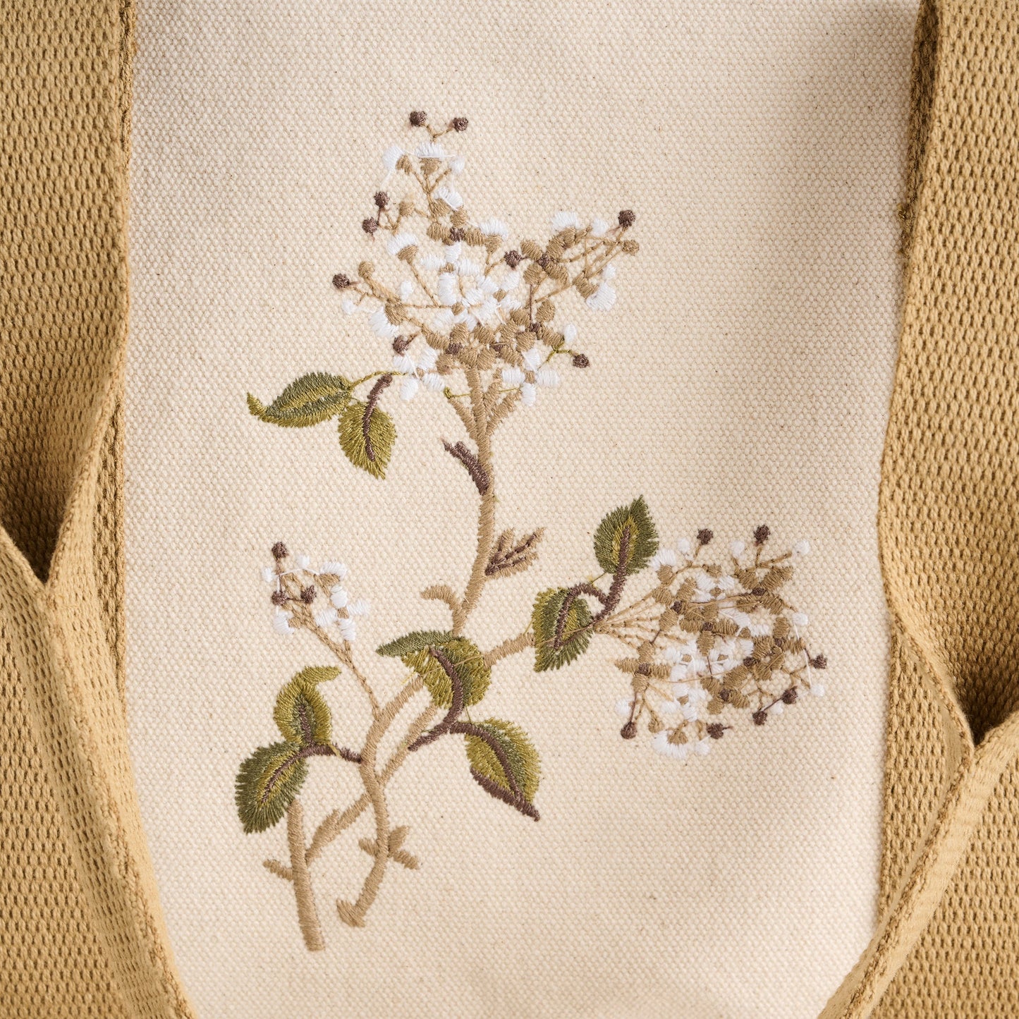 Tote Bag | Cotton Canvas Embroidered Botanical | Woven Handles