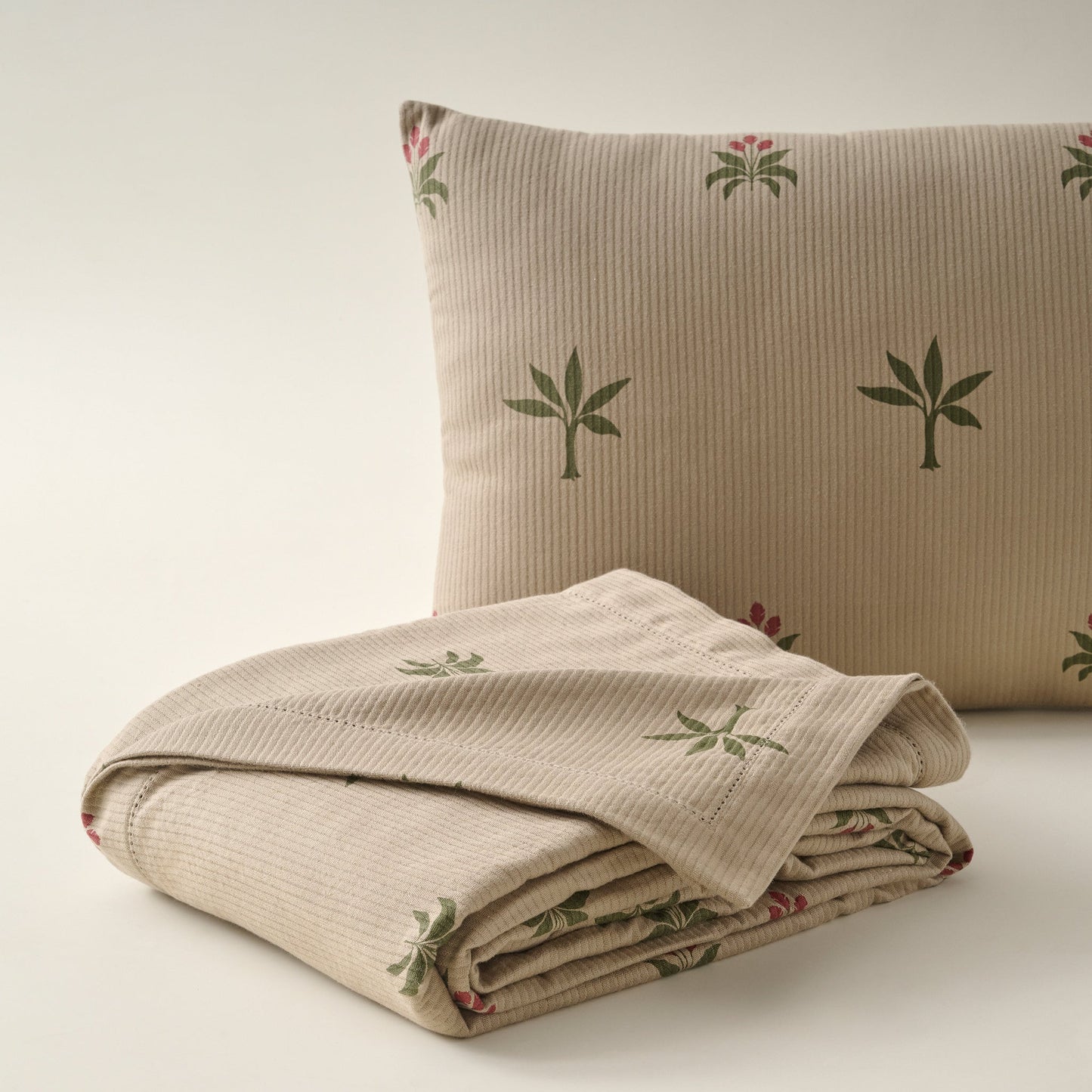 Bed Cover | Cotton Ribbed Tropical Print | Set of 2, King & Queen Sizes
