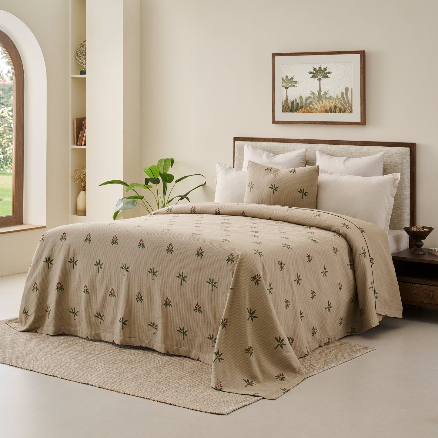 Bed Cover | Cotton Ribbed Tropical Print | Set of 2, King & Queen Sizes