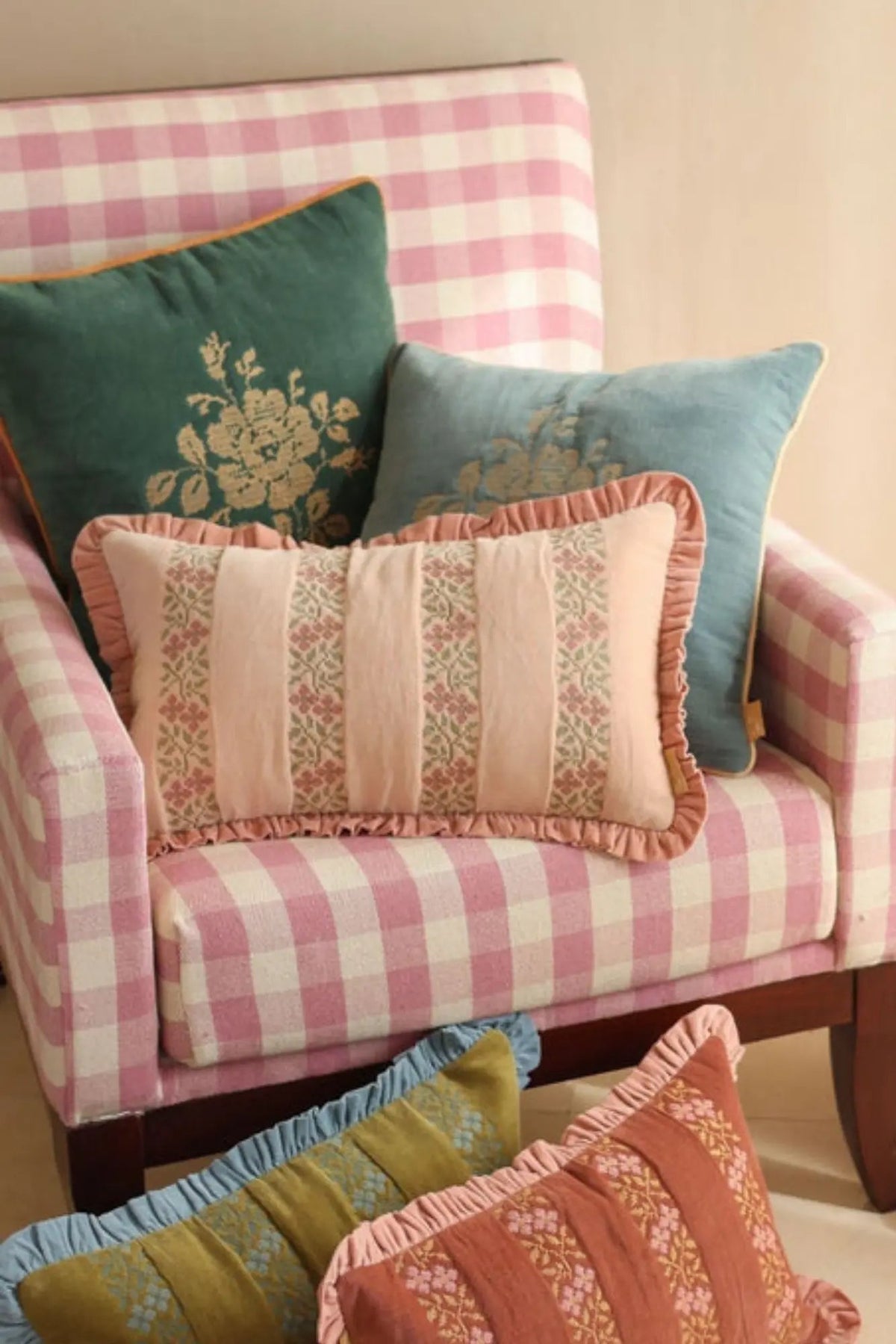 Heather Baby Pink Cross Stitch Oblong Cushion Cover SanctuaryLiving