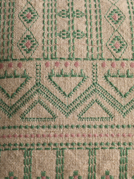 Elongated Decorative Pillow Cover – Flax Blend Fabric with Detailed Embroidery