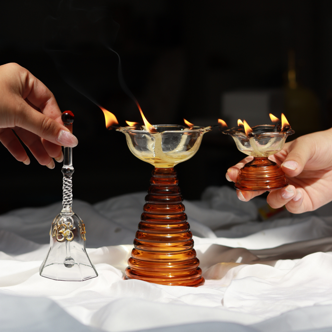 Glass Tea Light Candle Holder - Modern Diya Design