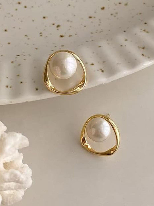 Contemporary Beaded Studs – Gilt Finish, Simulated Pearl