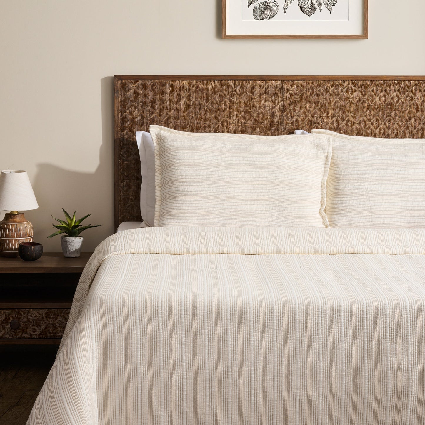 Bed Cover | Pin Rib Cotton | King & Queen, Set of 3