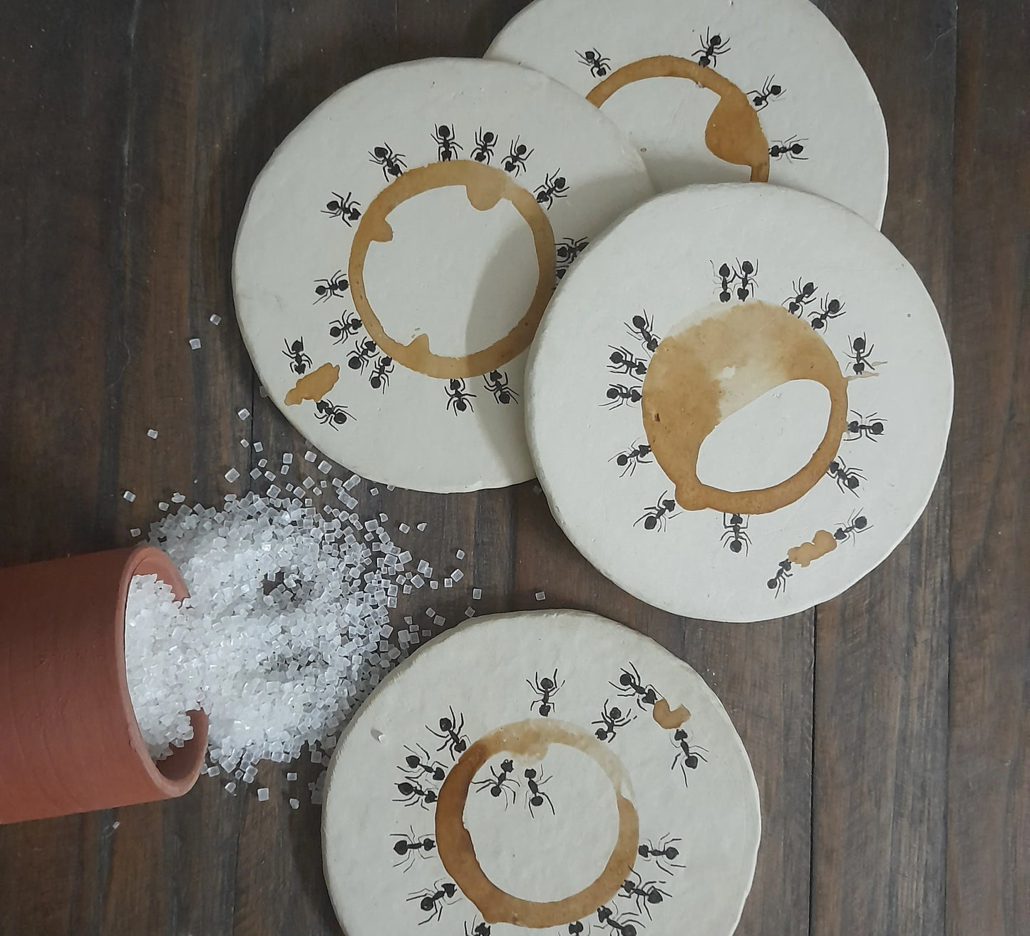 Papier-mache Coasters-Coffee stained Ants