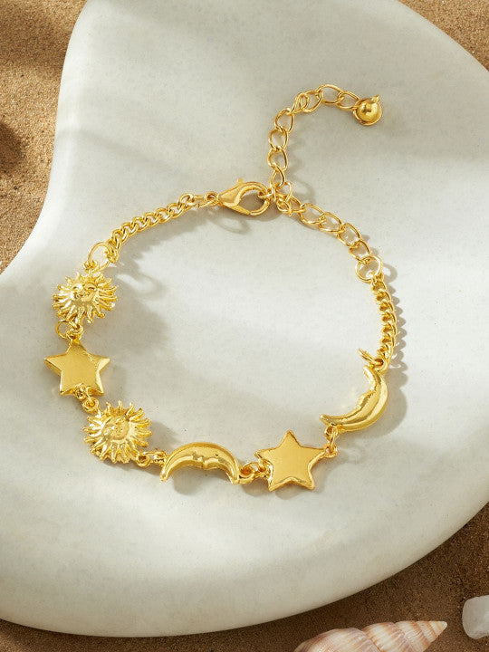 Gold-Tone Charm Bracelet – Alloy Material, Lobster Closure
