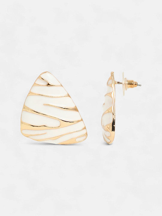 White Stud Earrings – Fashion Jewelry – Gold-Plated Finish