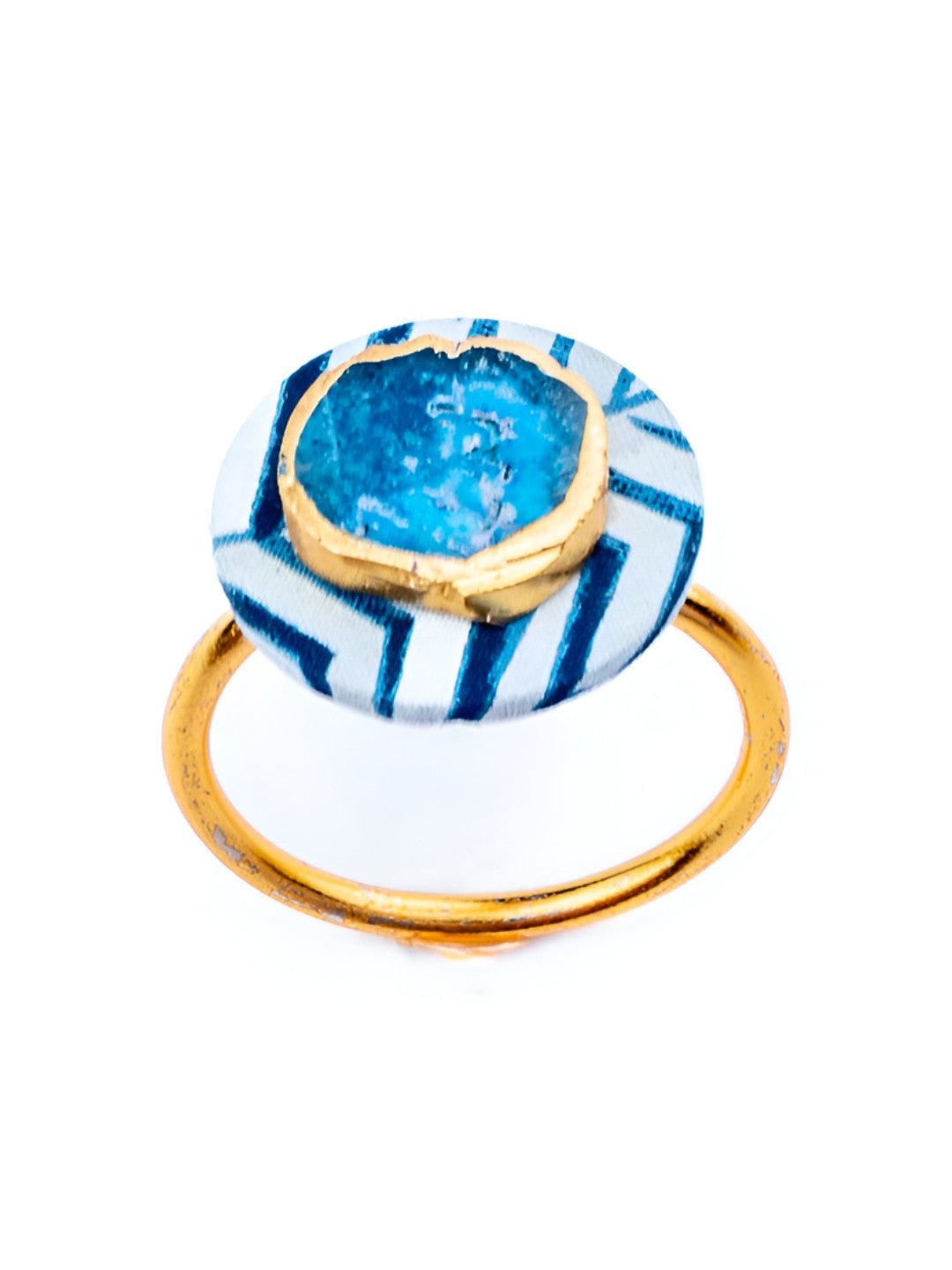 Blue & White Printed Napkin Rings & Coasters – MDF & Metal – 8 Piece Set