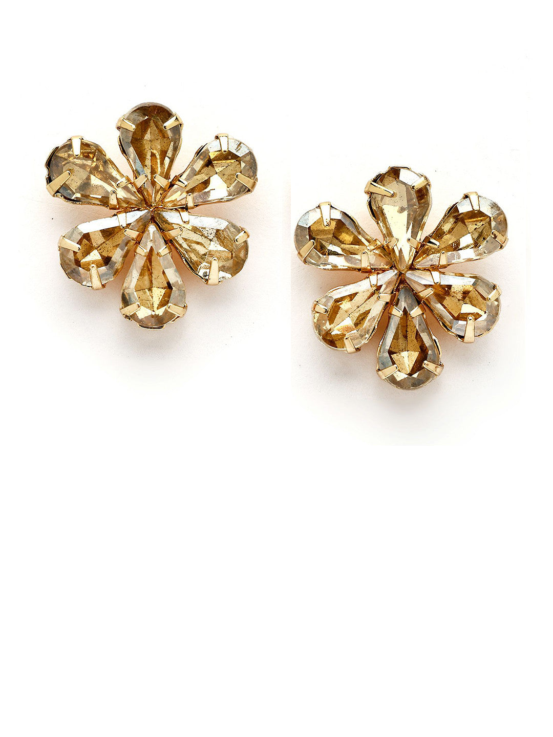 Gold-Plated Floral Stud Earrings – Rhinestone Embellished – Post-Back Closure – 2cm x 2cm