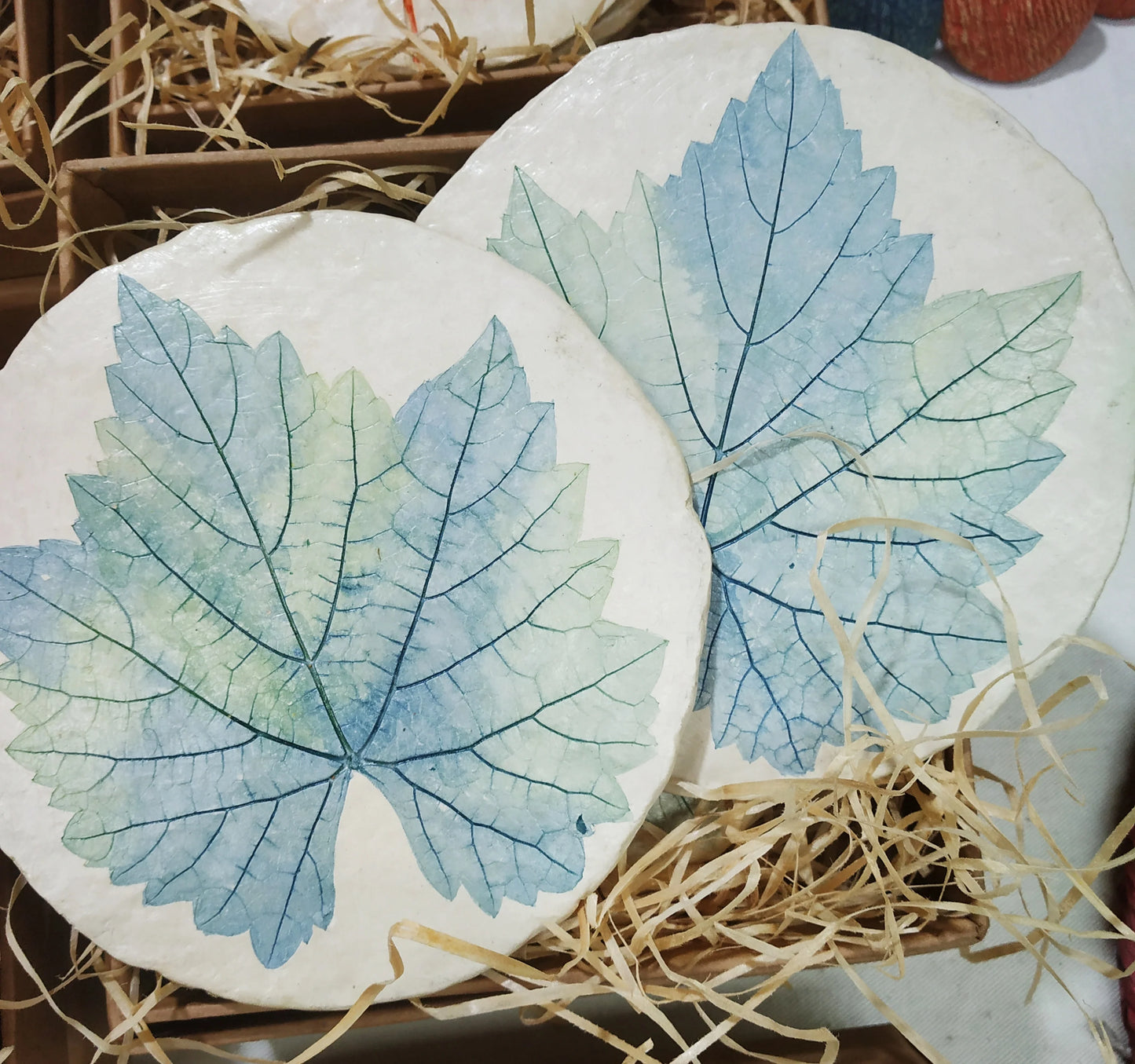 Papier Mache Coaster Set - Assorted Spring Leaves
