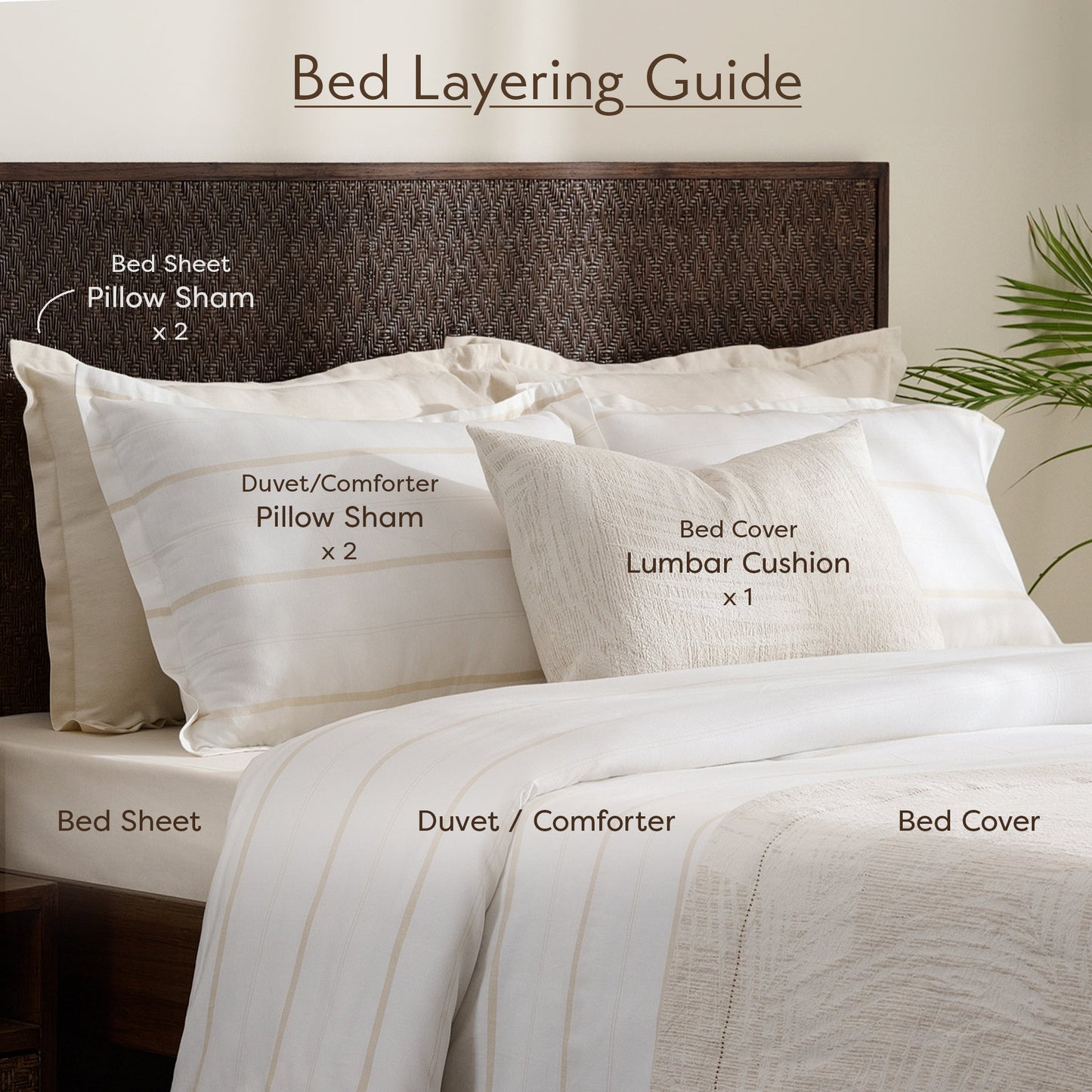 Duvet Cover | Cotton Bamboo Chambray | Sand Stripe, Double & Single Size | With 2 Pillow Shams