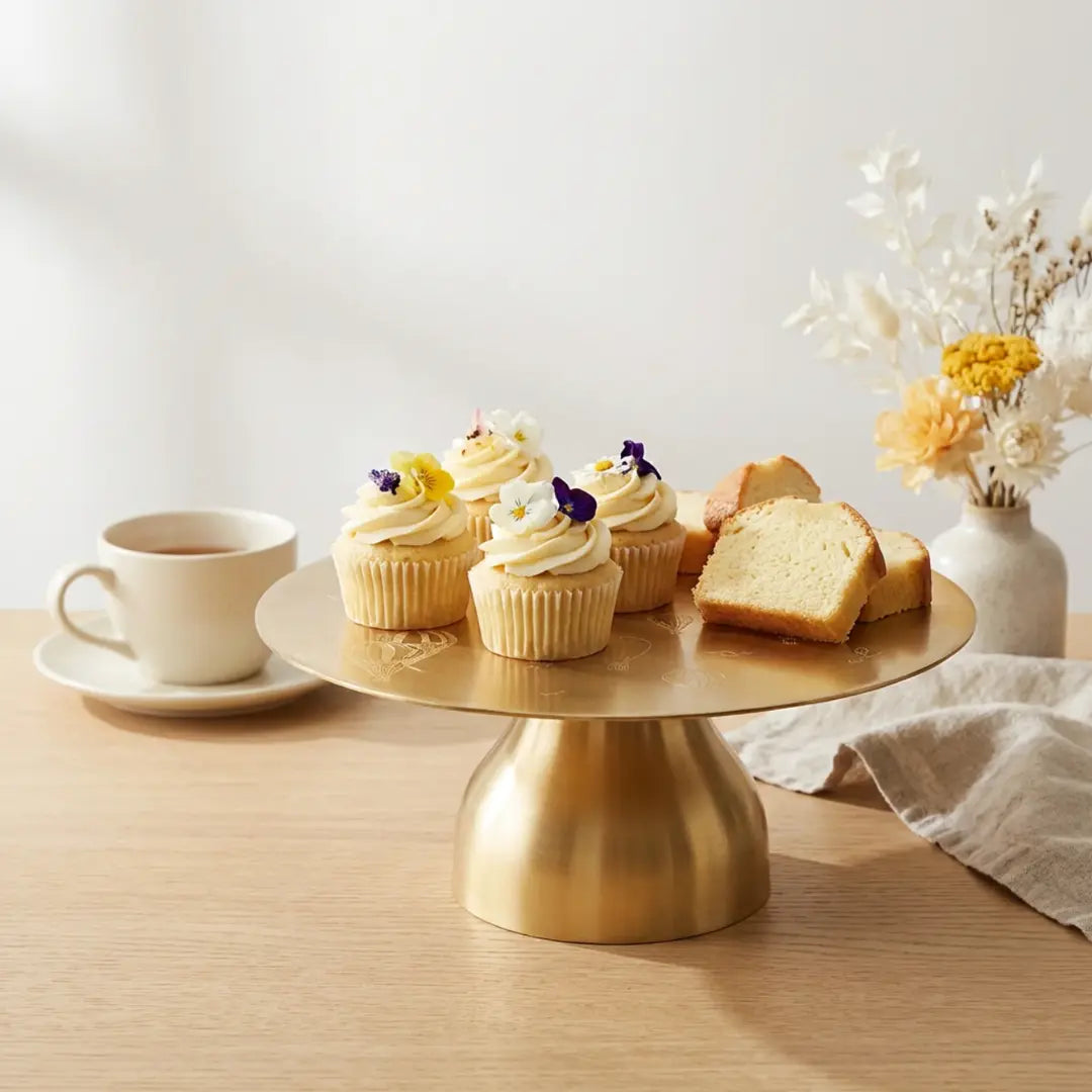 Pure Brass Cake Stand – Laser-Etched Hot Air Balloon Design | Luxury Dessert Stand for Parties, Weddings & Festive Serving