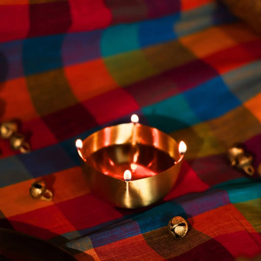 Pure Brass Lamp with Matte Finish – Handcrafted Decorative Oil Lamp for Festive Décor